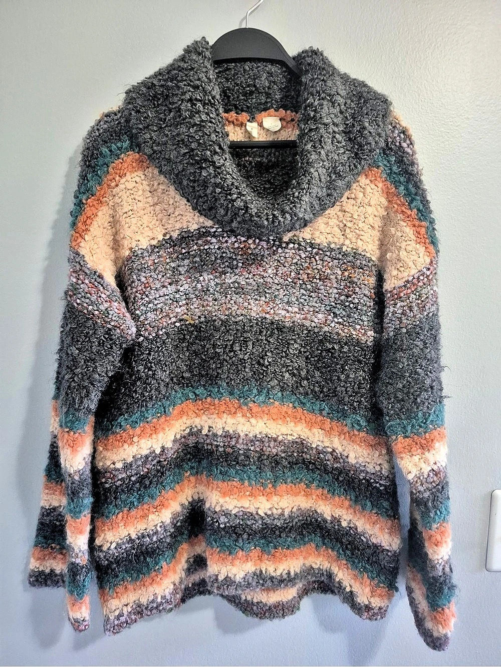 Anthropologie moth Striped Cowl Neck Boucle acrylic wool blend Sweater small
